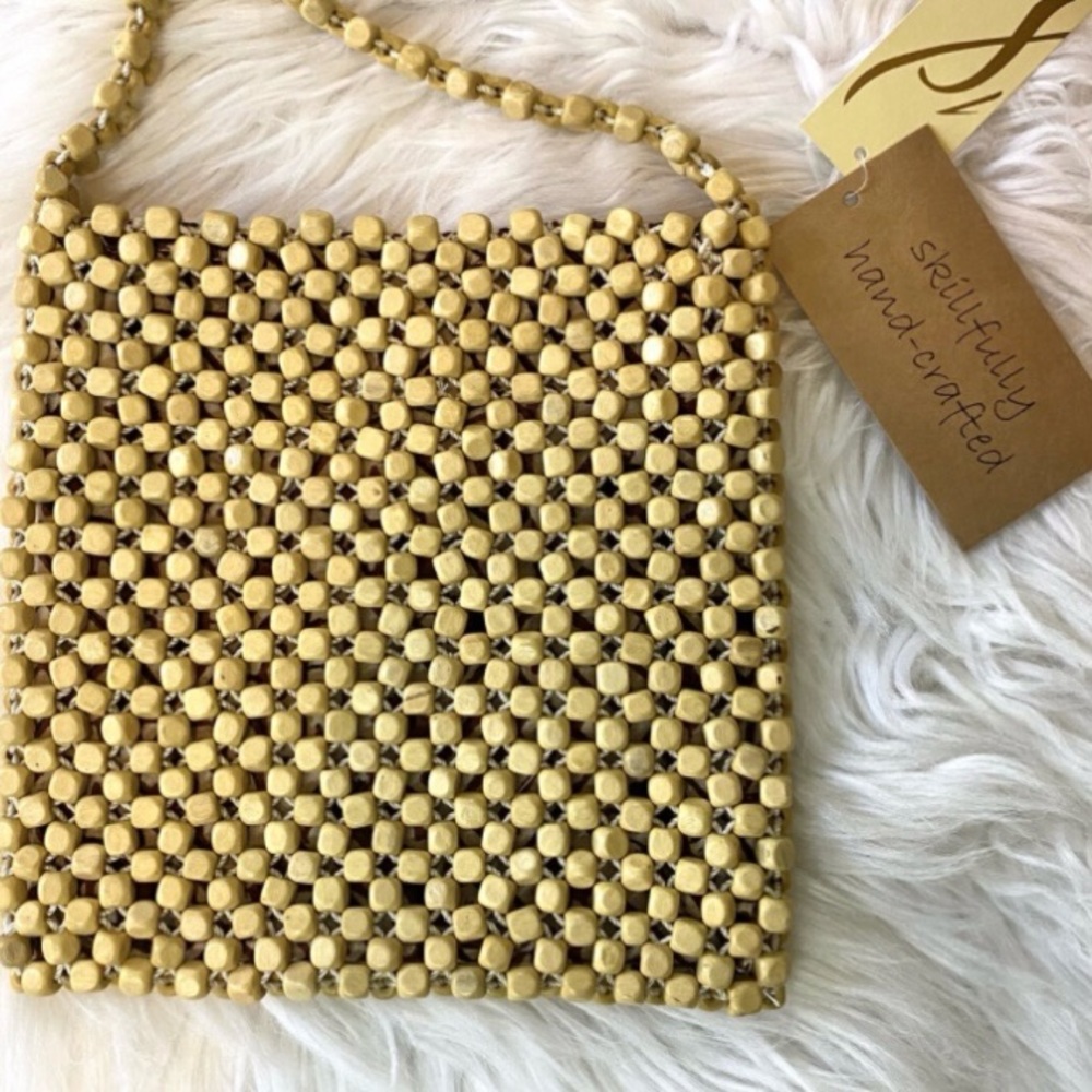 Collection Eighteen Natural Wood Beaded Crossbody Boho Bag Purse